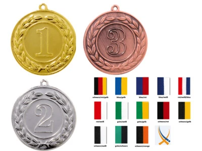 THOST Medaillen mit der Zahl 1, 2 und 3 incl. Band & Text (3-12-24-48-72 Stück)