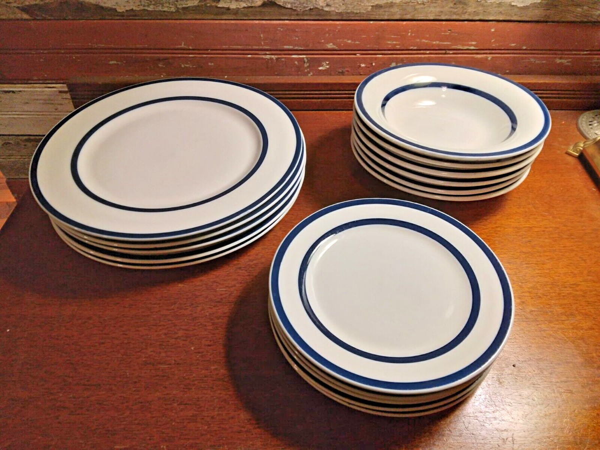 16 pc Totally Today White Cobalt Blue Trim Dinnerware Set