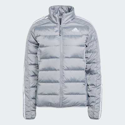 adidas Women's Grey/White Essential 3-Stripe Light Down Jacket
