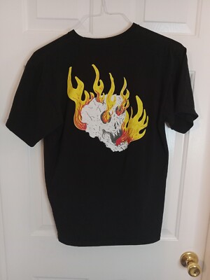 VANS Men's Med Tee T-Shirt Short Sleeve Black Rowan Zorilla Skull Flames Medium