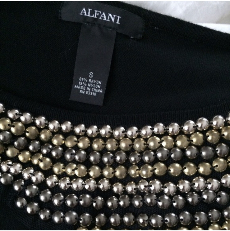 Womens black dressy sweater Alfani Black Beaded LongSleeve Sweater