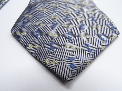 Mens JOS A BANK Corporate Hand Sewn Geo. SILVER STRIPE Diamonds Silk Tie X Long - Picture 4 of 11
