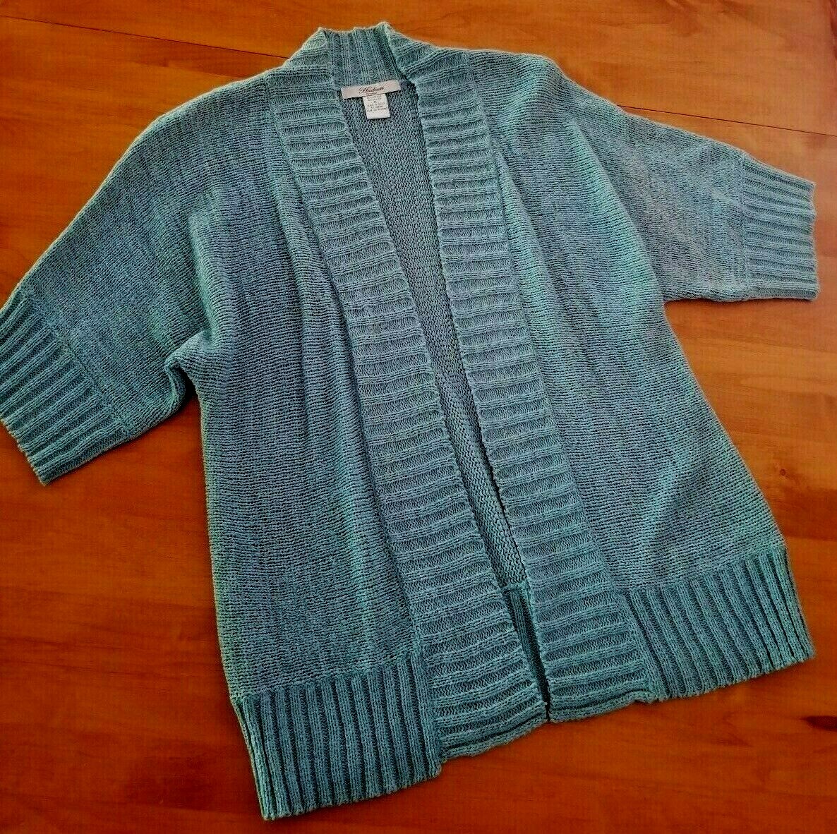 Hudson Studio Open Cardigan Sweater, Turquoise Blue Green Hudson Studio Open Cardigan Sweater, Turquoise Blue Green