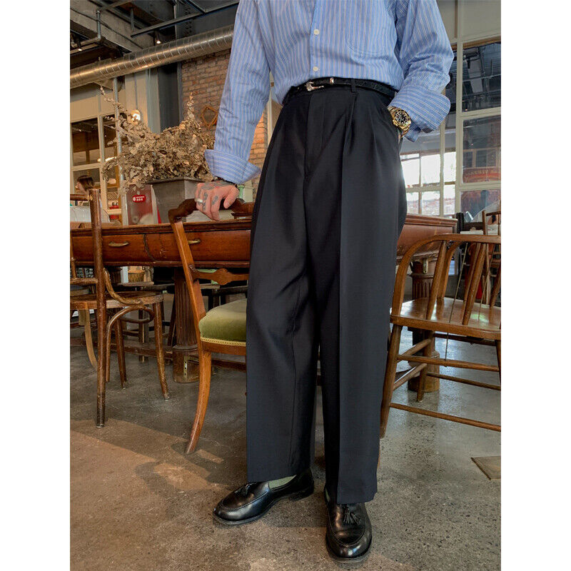 Vintage Classic Loose Wide-Leg Trousers Straight Pleated Vintage Classic Loose Wide-Leg Trousers Straight Pleated