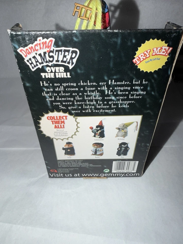 Juguete de colección Gemmy Dancing Hamster Over The Hill 2003 canta bailes en caja LEER Foto 3 de 4
