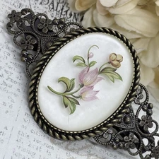 Festival  Tulip Frosted  Rose Pink Mauve Victorian Cameo Wedding Pin Hair Clip