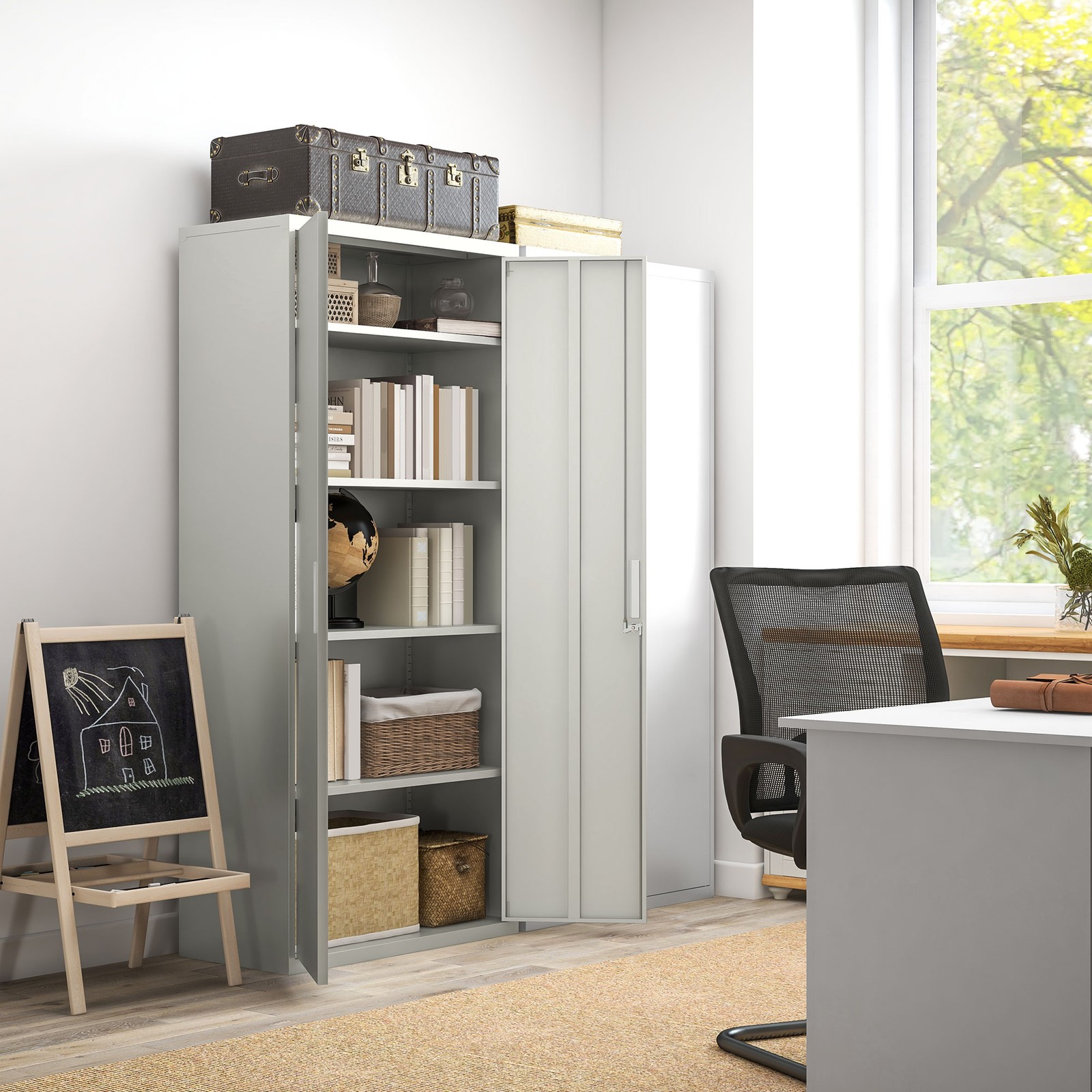 71" Tall Garage Cabinet Metal Storage Cabinet with 2 Doors