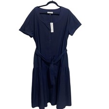 Alex Mill Dress Womens Large Josie Cotton Poplin Button Navy Belt Coastal *Read