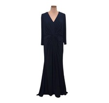 Max Duggal Maxi Dress Size 14W Navy Blue Twisted Knotted Gown