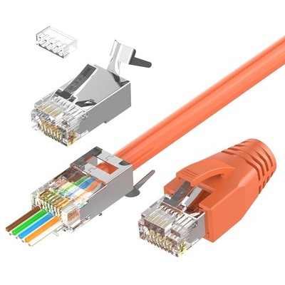 RJ45 Netzwerkstecker Cat7 Cat6A für Verlegekabel mit Knickschutz und