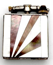 Vintage NASCO Art Deco Silverplate Mother Pearl MOP Sunburst Lift Arm Lighter