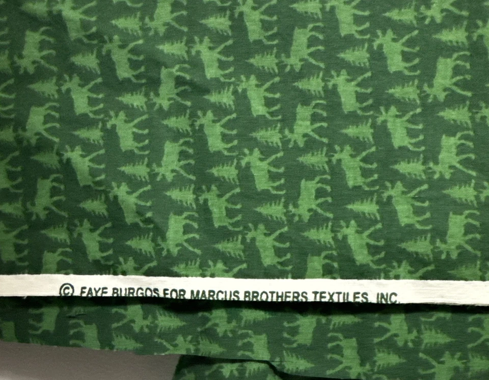 FAYE BURGOS Moose Pine Tree Green Fabric Piece 33" x 47" - Image 3 of 4