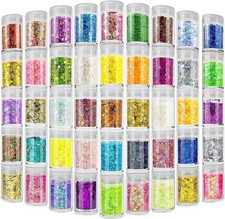 45 Holographic Chunky Sequins and Fine Powder Glitter Mix, Iridescent Glitter