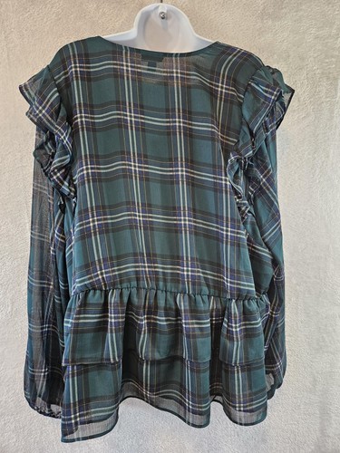 Torrid Blouse Womens Plus 3X Green Plaid Tunic Long Sleeve Ruffle Faux Wrap - Picture 5 of 12