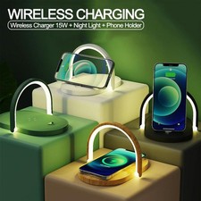 3 in 1 Foldable Wireless Charging Station LED Night Light Reading Lamp 15W Fast