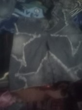 SHEIN Gray Acid Wash Denim Cut Off Shorts Bleached Pattern Size L