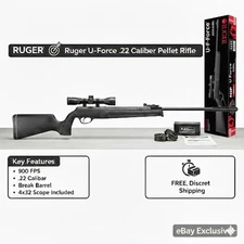 Ruger U-Force .22 Caliber Break Barrel Air Rifle 900 FPS Pellet Gun W/ Scope 