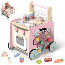 Wooden Baby Walker 9-in-1 Activity Center with Toddlers Montessori Sensory To...
