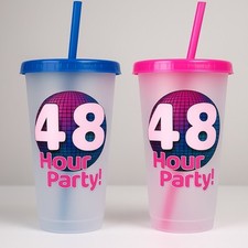 X25 48 Hour Party cold Cups with Lids & Straws – Reusable Tumblers – Pink & Blue