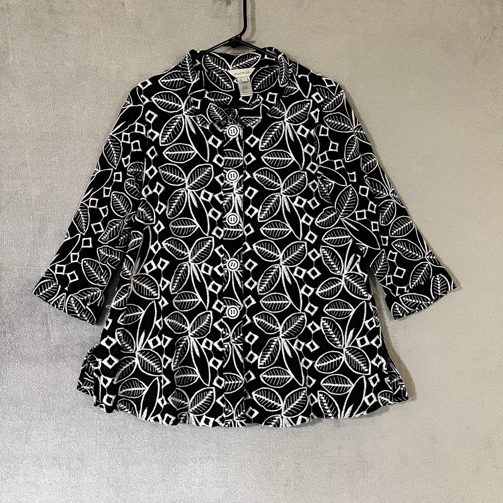 Multiples Button Up Shirt Jacket Black White Wome… - image 1