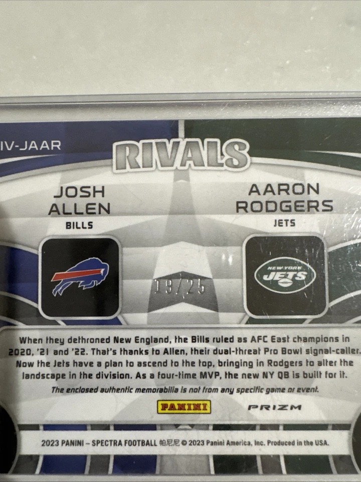 Parche Panini Spectra Rivals 2023 3 colores Josh Allen/Aaron Rodgers/25 ¡Limpio! Foto 3 de 4