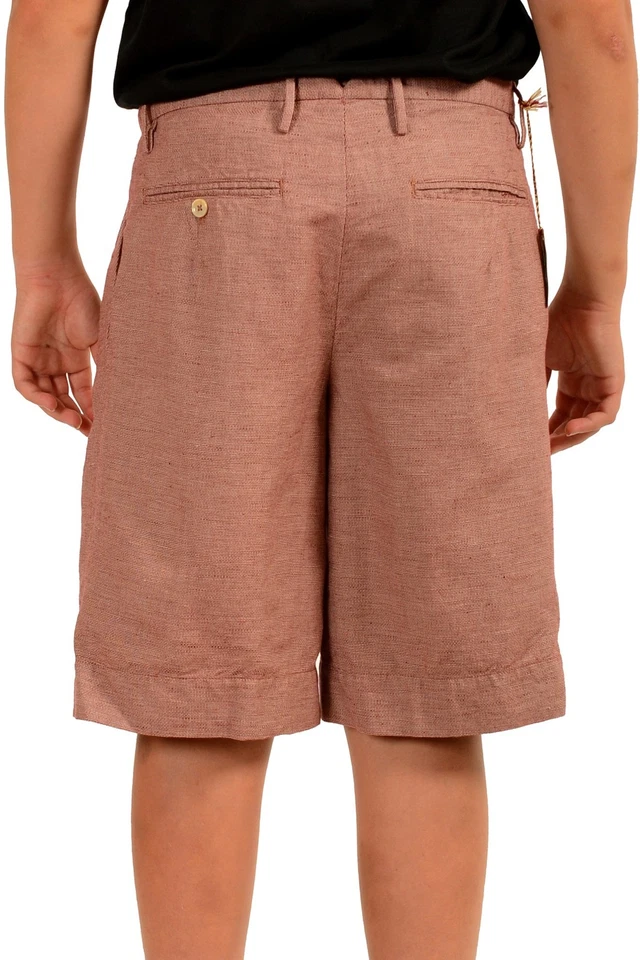 Pantalones Cortos Para Hombre Incotex Estampado Geométrico Lino Plisado Frontal US 30 IT 46 Foto 3 de 4