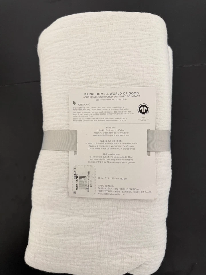 NUEVO Pottery Barn NIÑOS BEBÉ Algodón Orgánico Matelasse Guardería Cuna Falda Blanca Foto 2 de 2