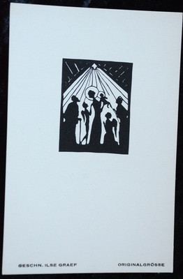67182 Postcard ILSE GRAEF Paper Cut Marien Legends 5 Angels With Baby Crib