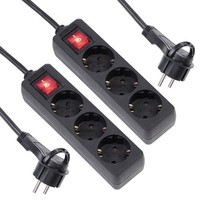 Revolt 2Er-Set 3-Fach-Steckdosenleiste, Flacher Stecker, Schalter, 3.680 Watt