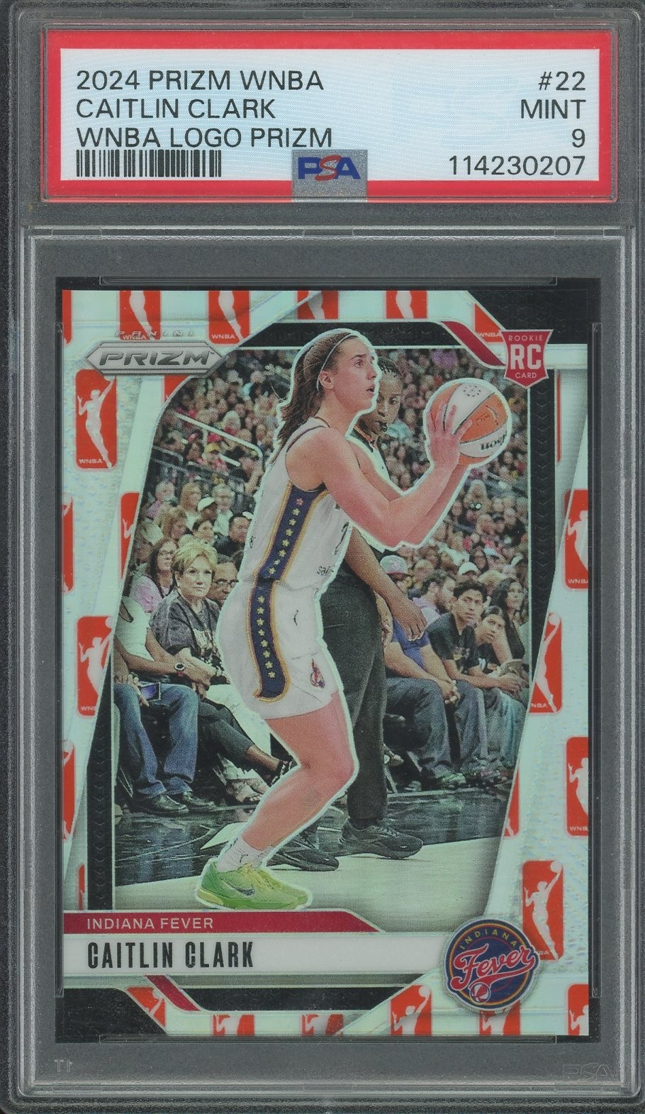 2024 PANINI PRIZM WNBA WNBA LOGO PRIZM #22 CAITLIN CLARK PSA 9