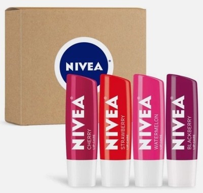 NIVEA Lip Care, Fruit Lip Balm Variety Pack, Tinted Lip Balm, 0.17 Oz, 4 Count