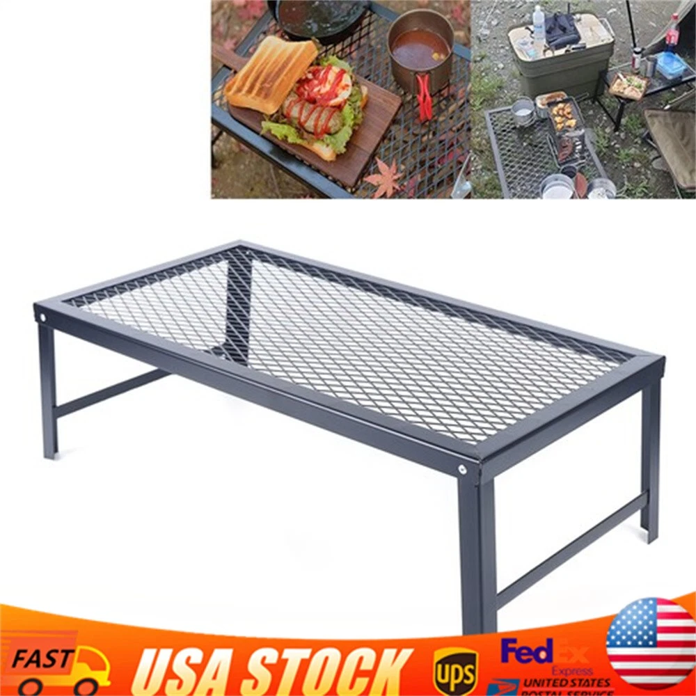 Foldable Camping Grill Fire Pit Grate Campfire Cooking Portable Stand Equipment