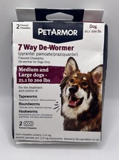 PetArmor 7 Way De-Wormer 2 Flavored Chewables For Medium To Large Dogs. EXP 8/27