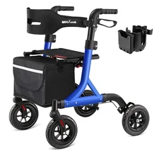 Maxwalk Rollator Walker W/ Wide Seat 8" All-Terrain Rubber Wheels Foldable