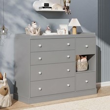 Kids 6-Drawer Dresser Cabinet Changing Table Nursery Shelf Chest Nightstand Grey