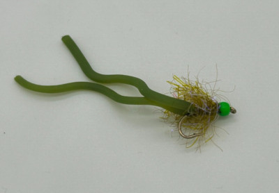 6 x Hothead Squirmy Wormy - UV Olive Body / Olive Tail - Trout Flies