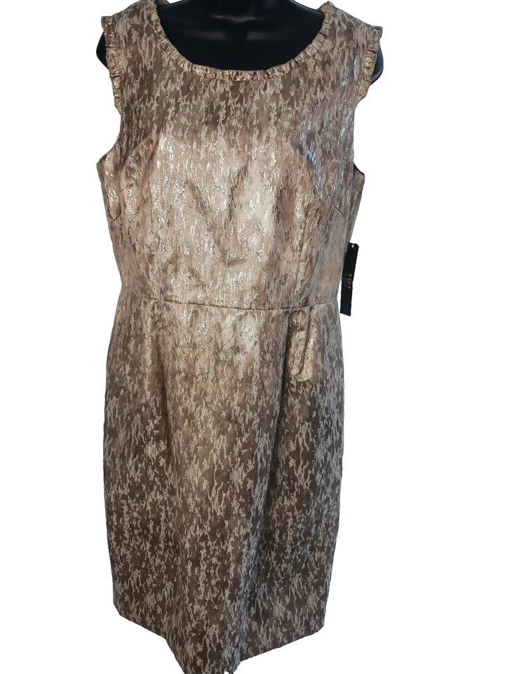 VESTIDO DANDY ALEX MARIE DORADO METLIC CON BOLSILLOS NUEVO CON ETIQUETAS TALLA 10 Foto 2 de 4