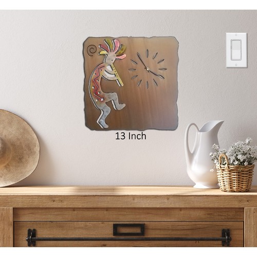 Kokopelli Flute, Southwest Cut Out Clock, Sunset Swirl Finish, Steel, Metal Wall - Picture 2 of 6