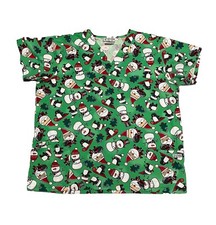 UA Scrubs Women  s Scrub Top Santa Snowman Penguin Christmas Tree Green Size XL