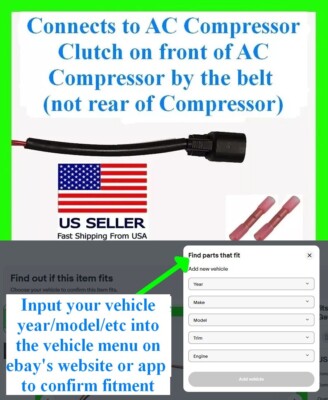 fits Ford AC Compressor Clutch Connector Plug Pigtail Harness Air ...