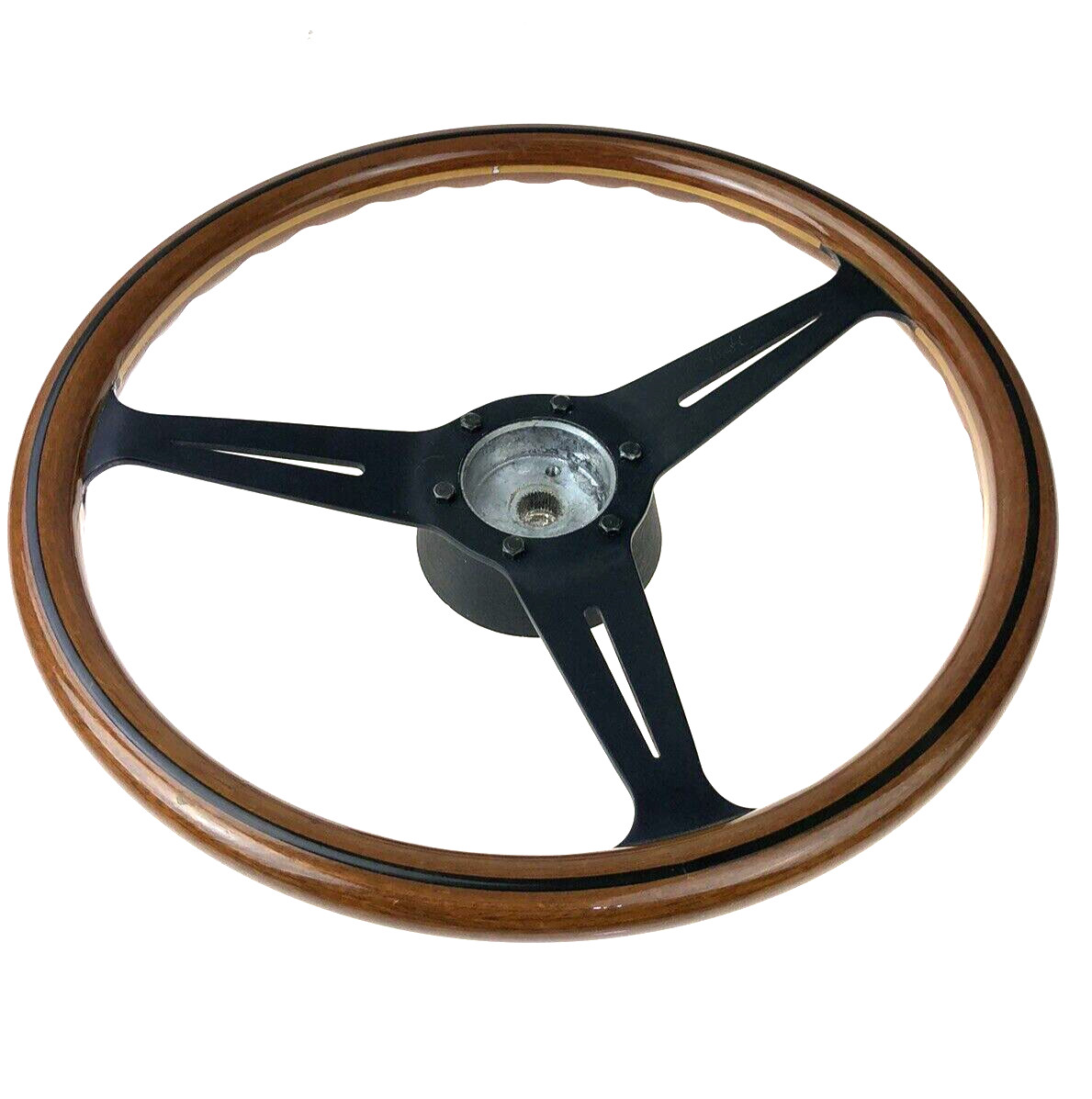 VINTAGE NARDI 360MM STEERING WHEEL Mahogany Black Spoke and Maserati Biturbo Hub