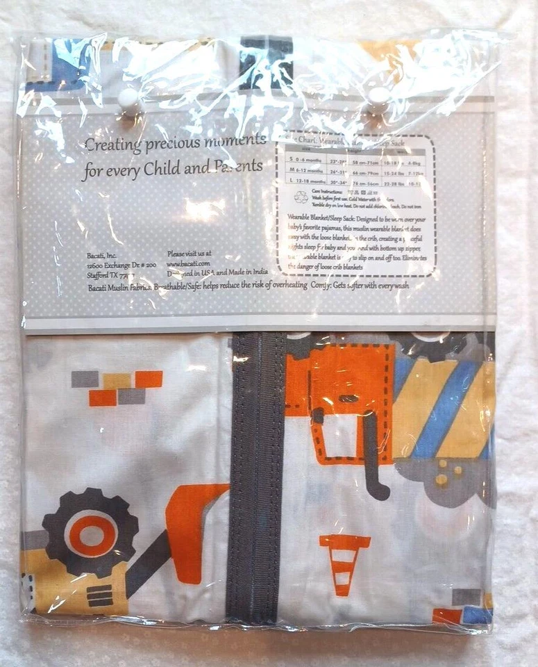 Bacati Manta Usable Saco de Dormir Niños Tractores Talla Pequeña 0-6 Meses Nuevo con Etiquetas Foto 4 de 4