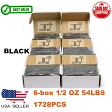 6 BOXES 1/2oz BLACK WHEEL WEIGHTS STICK ON ADHESIVE TAPE 54Lbs LEAD-FREE 1728PCs