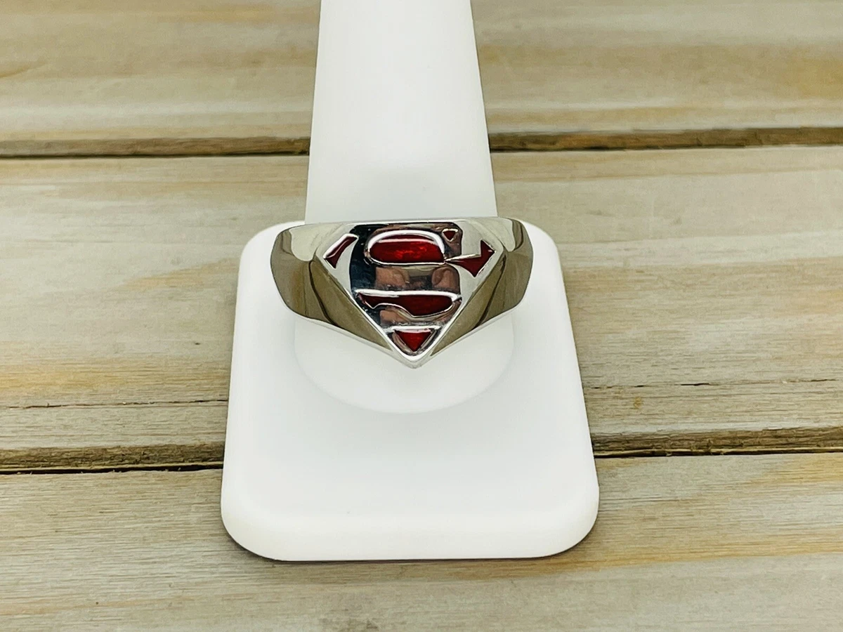 TM DC Comics S18 Stainless Steel Red Enamel Superman Ring Size 12.25