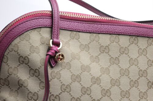 GUCCI "Bree Dome" GG Monogram, Beige Canvas with Mauve leather accents, Medium - Picture 7 of 12