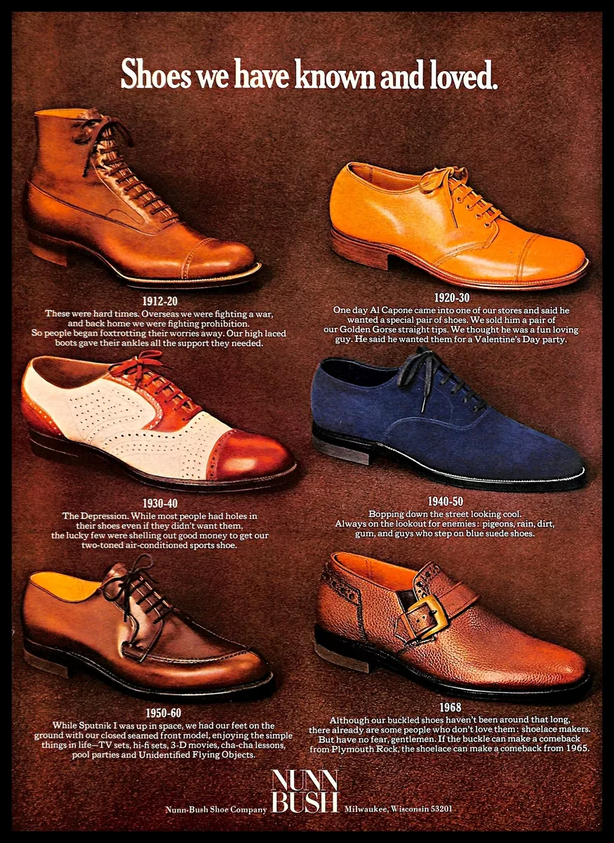 1968 Nunn Bush Shoes Vintage PRINT AD Leather Men's Footwear Styles  History