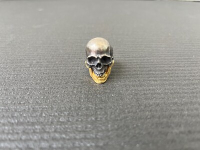 13 Lucky Monkey Split Skull Silver Double Ring Size 7