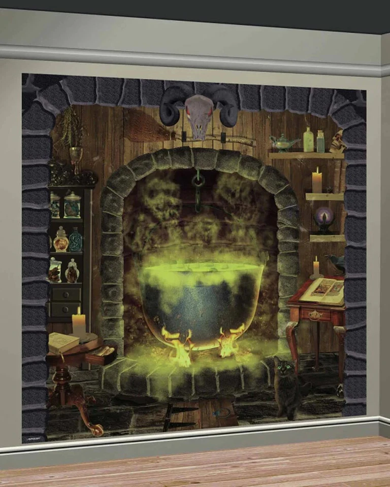 HALLOWEEN WITCH'S KITCHEN SCENE SETTER PARTY WALL DECORATION CAULDRON POTIONS - Image 2 of 3