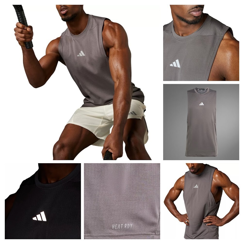 Adidas 2XL Mens Tank Top Grey Training Workout HEAT.RDY Cooling Shirt IS3712 NWT