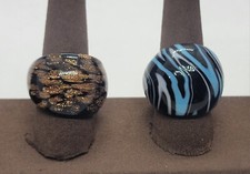 2-Murano Glass Domed Ring Blue  Copper Foil Hand Blown Vintage Size 9